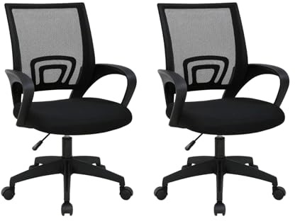 DASCK Pack 2 Sillas Oficina Ergonómicas – Malla Transpirable, Altura Ajustable, Ruedas 360°, Base Negra, para Oficina y Home Office - Color Negro