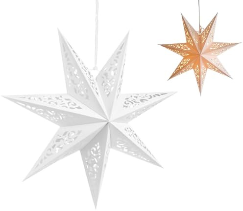 Lanterna Di Carta Stella Paralume, Stelle Di Carta Pieghevoli, Lanterna Di Carta a 7 Punte, Decorazione Da Appendere Per Natale, Capodanno, Feste e Decorazioni Per Finestre, Bianco (45 Cm)