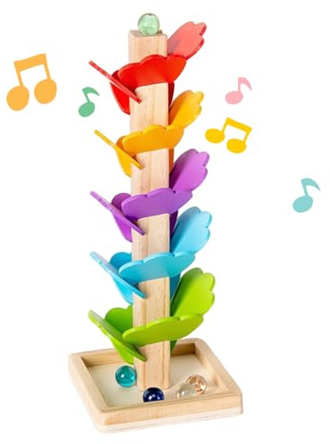 Wooden Marble Run Music Tree Montessori Ball Drop Toy, Educational Learning Ball Run Montessori Sound Tree Toy for Boys and Girls Birthday, Drop