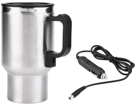 Semme 12V Car Electric Cup 450ml Stainless Steel Travel Heated Mug with Vacuum Insulation for Coffee Tea Water Milk
