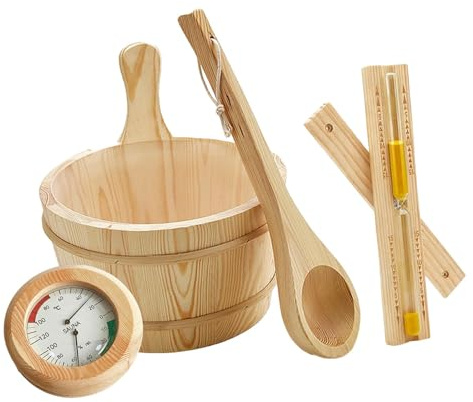 Gazechimp Set di 4 Accessori per Sauna, Attrezzatura Robusta per Sauna, Secchio per Sauna in Legno Da 4 Litri
