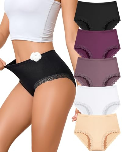 Sth Big Mutande Donna Cotone Vita Alta Slip Cotone Vita Alta con Decorazione in Pizzo Intimo Donna Comodo e Morbido Mutandine Elastiche Set Multipack (XL)