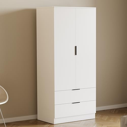Vida Designs Trega 2 Door 2 Drawer Wardrobe White - Space-Saving Bedroom Storage Unit - 170H x 76W x 53D cm - Engineered Wood - Hanging Rail, Shelves, Glide Drawers - Ideal for Bedroom & Living Space