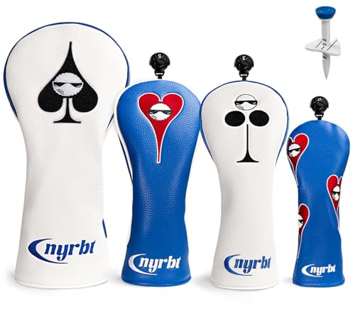 Golf Club Head Covers with Golf Tee, Poker Golf Headcovers for Woods and Driver Fairway Hybrids Women Men, Premium PU Leather Head Covers 1, 3, 5 and X