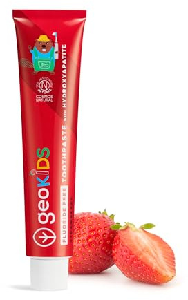 Georganics Kids & Baby - Pasta de dientes de fresa - 75 ml - Sin fluoruro natural con hidroxiapatita - Vegana, sin SLS, sin plástico - Seguro a partir de 6 meses