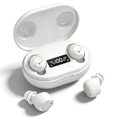 Dispositivo de sonido recargable para personas mayores y adultos, dispositivo de audio digital con auriculares intrauditivos ligeros de 3.2 g, encendido antiaullidos, controles táctiles y funda de