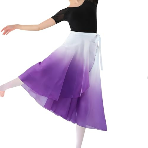MUNAFIE Women Long Ballet Wrap Skirt Chiffon Dance Wrap Skirt Girls Gymnastics Ballet Skirts Gradient Purple
