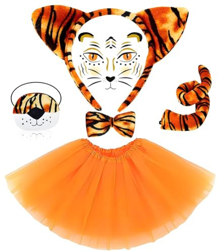 KDFSSIPE Costume Deguisement Femme,Deguisement Animaux Adulte,Oreilles,Queue De Zèbre,Nœud Papillon,Tatouage Visage,Gant Set Pour Carnaval Halloween Cosplay