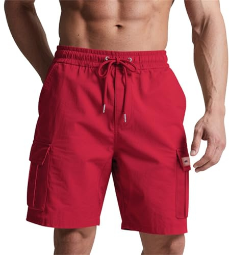 Pantaloncini cargo leggeri da uomo, pantaloncini da lavoro elasticizzati in vita, traspiranti, comodi, resistenti alle pieghe, vestibilità larga, con coulisse regolabile, per uso quotidiano e attività