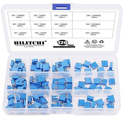 Hilitchi 120-Pcs [100 to 500K] ohm 3296W Multiturn Trimmer Potentiometer Assortment Kit - [12 Value]