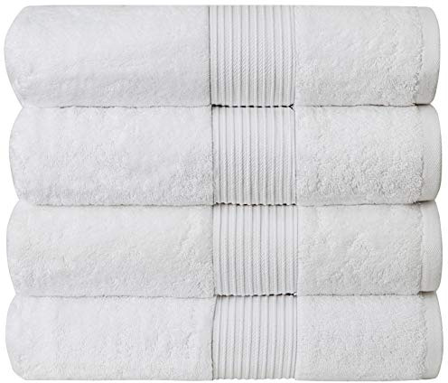 Luxury Oversized Bath Towels | 650 GSM, 34 x 56 | Hotel Quality, Soft & Highly Absorbent | Quick Dry, Thick, Combed Cotton Bathroom Towels | White - 4 Pack
