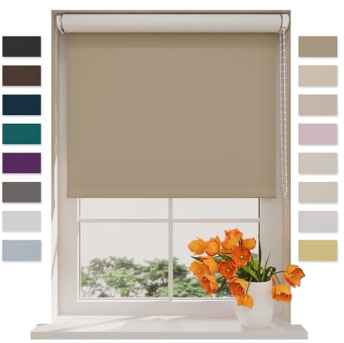 DTCH® Verdunkelungsrollo 70 x 190 cm Zement, Größen von 40 bis 240 Breite, Ohne Bohren möglich, Rollo Wandmontage, Rollo 70 cm Breit, Fenster Rollos für Innen