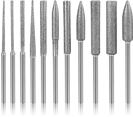 11Pcs Diamond Burr Bits for Dremel Grinding Bits 1/8 Shank Sanding Bits