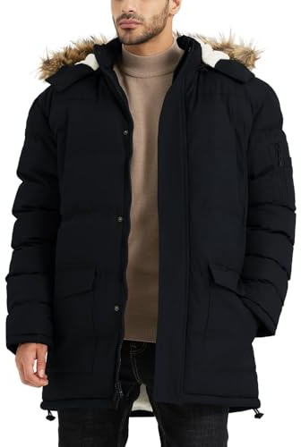 JAWERU Winter Coats For Men Winter Jackets Water Resistant Warm Thicken Puffy Hooded Insulated Thicken Parka Coat Black 3XL