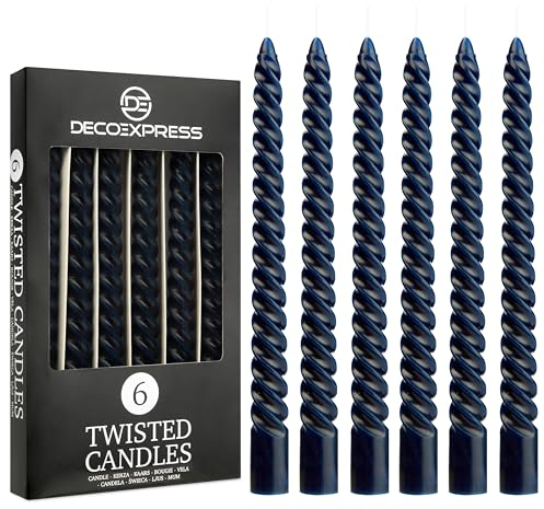 DECO EXPRESS Dinner Candles Pack of 3 or 6 Twisted Non Drip Coloured Spiral Candles Long Lasting 6 Hours Burn Non Scented (Blue, Pack of 6)