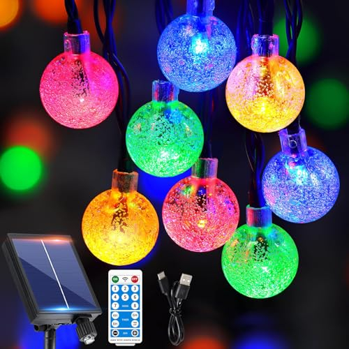 RJEDL Solar Lichterkette Aussen Bunt, 12M 60LED Lichterkette Außen Solar Wasserdicht Mit 8 Modi, Zeitsteuerung und Speicherfunktion, Solar Lichterkette Außen für Garten, Terrasse, Balkon, Partys