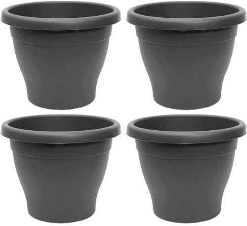 Acan Tradineur - Pack de 4 Macetas de plástico Redondas para Plantas y Flores Mediterránea con Orificios Inferiores. Recipiente, macetero Exterior e Interior del hogar - Color Gris - 30 cm