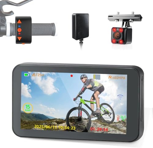 Telecamera Posteriore per Bicicletta VSYSTO, WiFi GPS da 4,5 Pollici 1080P con Visione Notturna a Infrarossi, con Modalità di Guida, Display di Chilometraggio e Calorie, Promemoria di Spegnimento