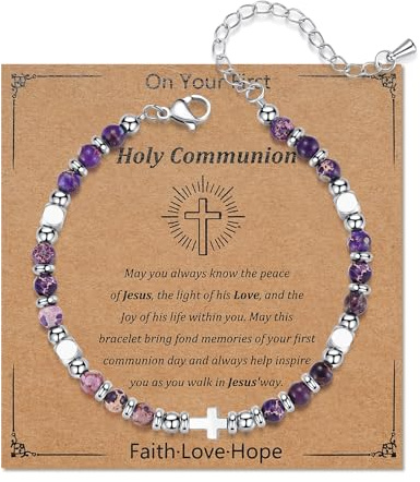 Toplstud First Holy Communion Gifts for Girls - Cross Bracelets for Daughter Granddaughter Teen Girls - Stainless Steel Purple Cross Bracelets - Religious Faith Jewellery Gifts for Christians