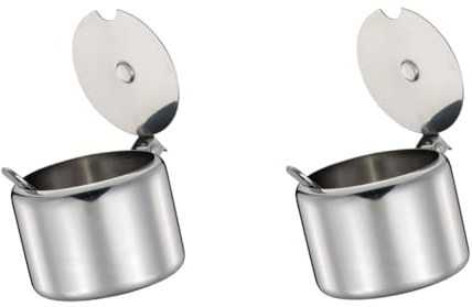Jowxsx 2 Pcs Stainless Steel Sugar Bowl Spice Pot Sugar Canister with Spoon - Silver, 285 ml Portable and Useful Economical easoning Jar in Apple Shape for Home Kitchen