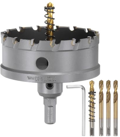 sourcing map Carbide Hole Saw Kit 83mm (3-17/67) Metal Hole Cutter Set with 5pcs Center Drill Bits Springs 1pcs Wrench for Stainless Steel Copper Iron Aluminum