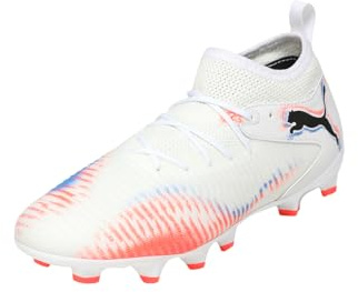 PUMA Botas de fútbol Unisex para niños Future 8 Match FG/AG Jr, Puma Blanco PUMA Negro Rojo Luminoso, 4.5 UK