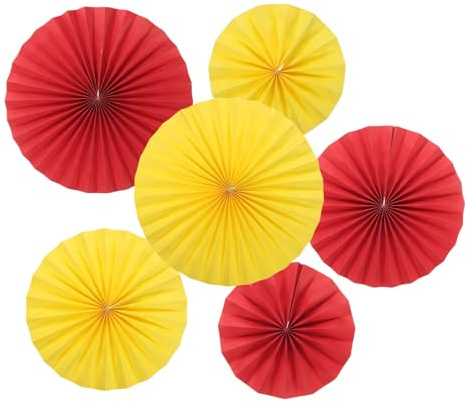 PATIKIL 20 cm/30 cm/40 cm pappersfläktar hängande dekoration, 12 i 1 set rund bikakestruktur fans med pärla för födelsedag bröllop examen evenemang fest, röd/gul