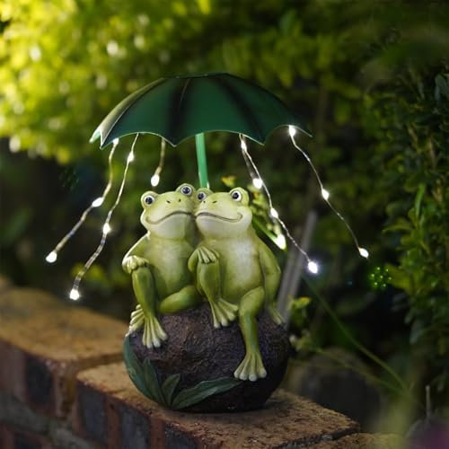 XNSHUN Solar Frosch Garten Dekoration, Ehepaar Frosch Figuren Deko, Solar Gartenfiguren Frösche Gartenstatuen, Frosch Regenschirm LED wasserdichte Skulpturen Lichter Geschenk (Stil A)