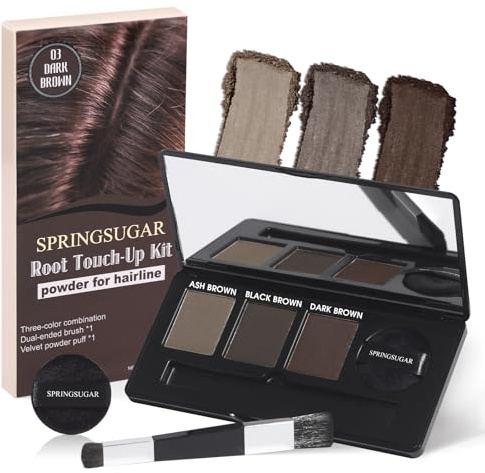 Root Touch Up Hair Color – 3 Color Blendable Hairline Powder for Gray Coverage, Root Cover Up & Thinning Edges – 48H Sweat Resistant, Natural Finish for Women & Men – Dark Brown