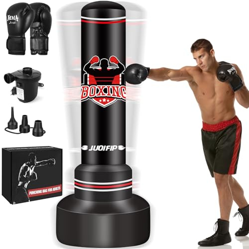 NZQXJXZ Boxsack Stehend Erwachsene 180cm, Aufblasbarer Boxsack mit Boxhandschuhen und elektrische Luftpumpe, Frauen Männer Stand Kickboxen Taschen für die Ausbildung MMA Muay Thai Fitness Anfänger