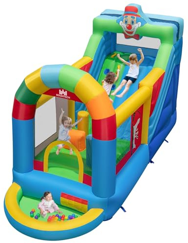 COSTWAY Castillo Hinchable para Niños, Castillo Inflable Infantil con Escalada, Tobogán Largo, Obstáculos, Piscina de Pelotas, Pelotas de océano, Bolsa de Transporte, 440x185x234 cm (sin Soplador)