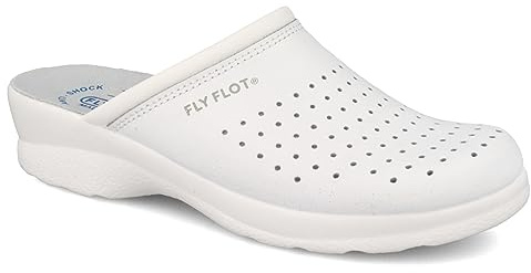 Fly Flot | Woman Professional, Zoccoli Sanitari Donna, Ciabatta con Tomaia in Pelle Forata, Sottopiede in Pelle Scamosciato, Bianco, 34