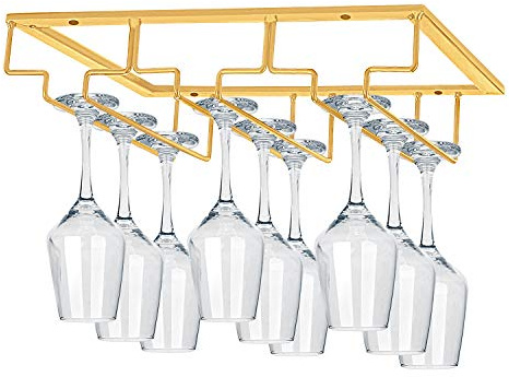 MOCOUM Under Cabinet Stemware Rack, Glass Hanger Rack - Wire Wine Glass Holder Storage Hanger for Cabinet, Kitchen, Bar
