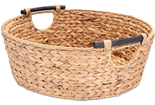 Decorasian Cesto portaoggetti rotondo intrecciato in zostera con manici in legno, giacinto d'acqua 47 cm, grande