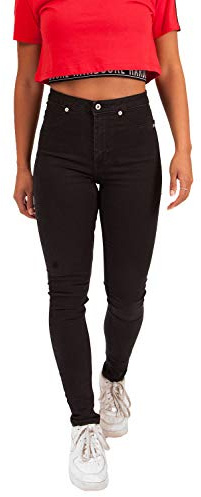 Hardcore Ladies Cotton Rich Soft Touch High or Mid Rise Denim Skinny Jeans (Staten - Black, 32W)