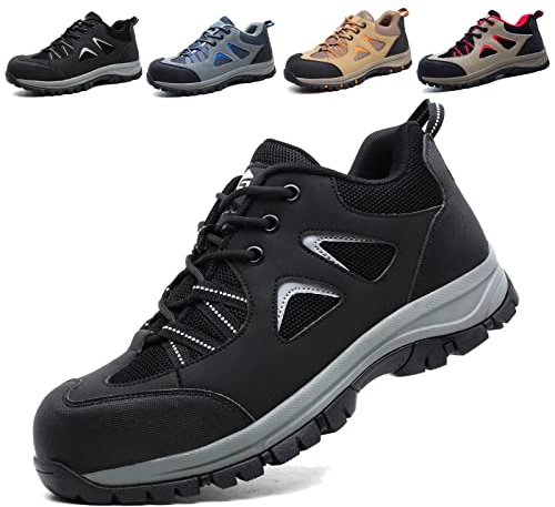 Sicherheitsschuhe Herren Damen Leicht Arbeitsschuhe Stahlkappenschuhe Atmungsaktiv Anti-Smashing Anti-Piercing Schwarz 45