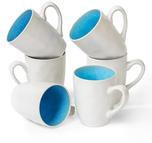 MIAMIO - 6 x 350 ml Kaffeetassen Set Steingut Keramik – Große Tassen für Kaffee, Cappuccino und Tee – Modernes Tassen Set in Blau – Lumera Kollektion, spülmaschinen- und mikrowellengeeignet