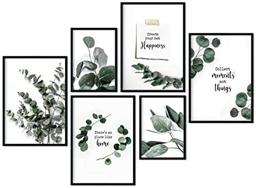 CreativeRobin » eukalyptus & monstera-växter « Premium affischset som vardagsrumsdekoration | 4 x A3 2 x A4 väggbilder collage