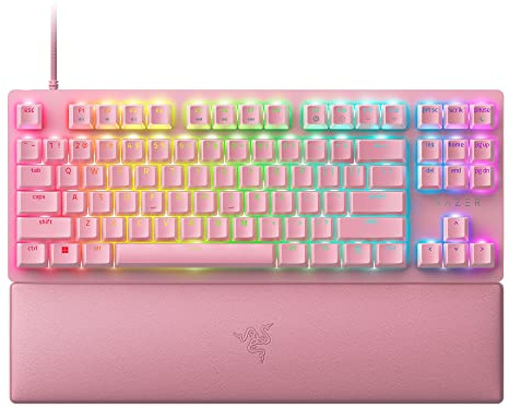 Razer Huntsman V2 TKL Tenkeyless Gaming Keyboard: Fast Linear Optical Switches Gen2 & 8000Hz Polling Rate - Detachable Type-C Cable - PBT Keycaps - Ergonomic Wrist Rest - Quartz Pink