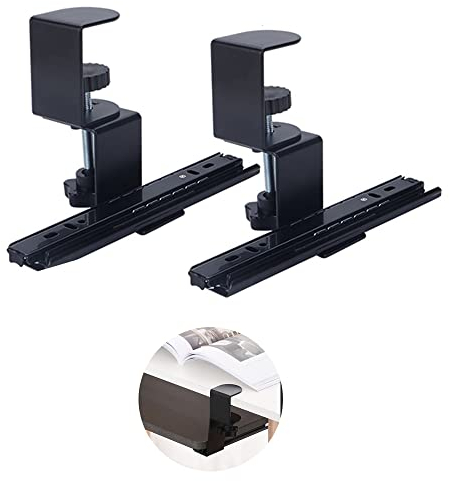 Niciksty Tastaturablage-Klemme unter dem Schreibtisch mit verstellbarer Klemme und 20 cm Schienen-Set für selbstgemachte Holz-Tastaturablagen (Tablett nicht im Lieferumfang enthalten), ausziehbare
