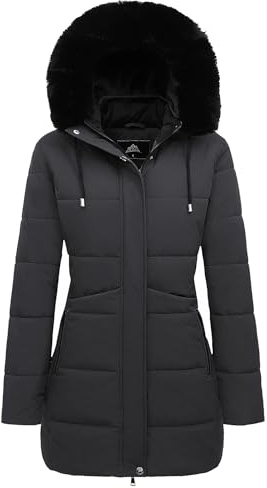 MOERDENG Women's Winter Puffer Coat Thicken Fleece Lined Down Jacket Waterproof Faux Fur Detachable Hooded Parka