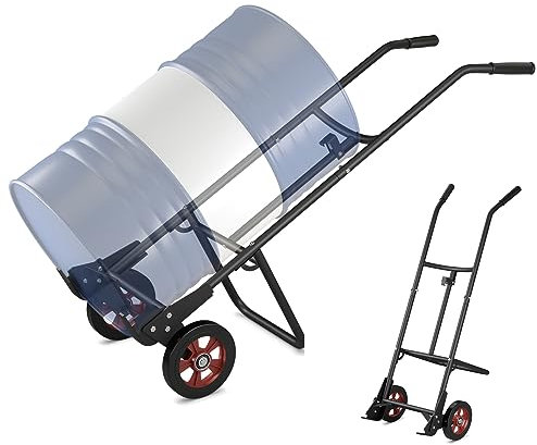 COSTWAY Diable de Transport Métallique avec 2 Roues en Caoutchouc Charge 545KG, Chariot de Manutention Crochet de Fixation avec Ressort pour Fûts, pour Usines Garages, 57x49x155cm (Noir)