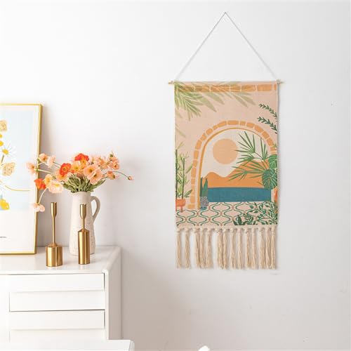 BMIDRUT Tapiz de macramé tejido estilo bohemio para pared, tapiz de arte para casa, apartamento, dormitorio, fondo de pantalla 50 x 85 cm
