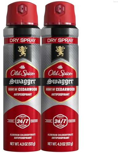 Old Spice Dry Spray Antiperspirant Deodorant for Men, 24/7 Sweat & Odor Protection, 24/7 Sweat Defense & Lasting Freshness, Swagger with Cedarwood Scent, 4.3 oz (Pack of 2)