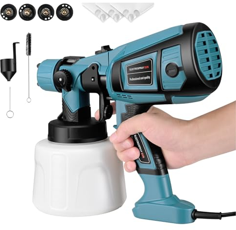 Couleeur Pistola de Pintura,800W HVLP Pulverizador de Pintura Eléctrico con Recipiente de 1400ml, Flujo Máximo de 1000ml/min,4 Boquillas para la Pulverización y Limpieza del Bricolaje