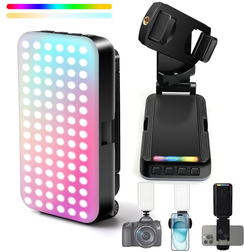 LED Videoleuchte RGB mit Handy-Clip, Bicolor Videolicht Dimmbar 3000-6500K,LED Selfie Licht 2000 mAh und 17 RGB Lichtmodi, 360°Drehbar Tragbar Videokonferenz Licht für Handy,iPhone,iPad,Camera