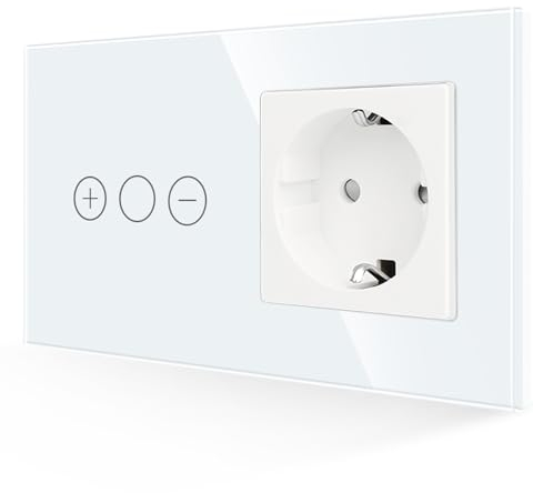 JIMEIDA Variateur avec prise en blanc, interrupteur gradateur tactile en verre trempé avec rétroéclairage LED, 157 × 86 mm