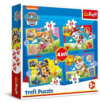 Trefl - Paw Patrol, Chiens Courants - Puzzles 4en1, 4 Puzzles, de 12 à 24 Pièces - Puzzles Colorés avec Personnages de Bande Dessinée, Loisir pour Les Enfants à partir de 3 Ans