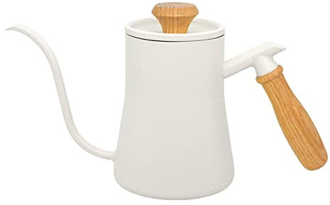 Hervidor de goteo de 550 ml, mango de madera, para verter sobre cafetera, tetera blanca