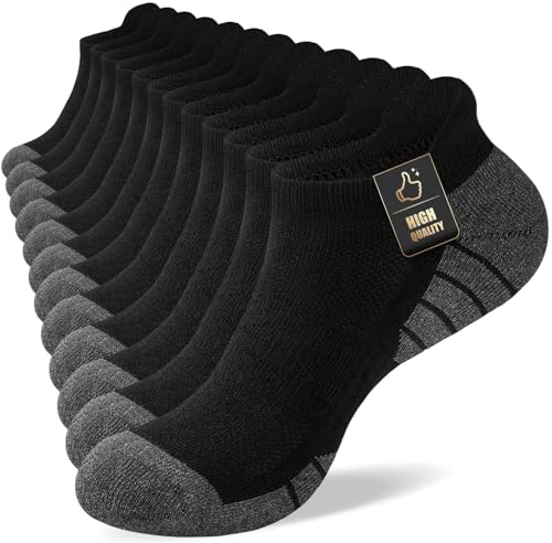 Cirorld Running Trainer Socks for Men Women, 6 Pairs Anti-Blister Cushioned Socks, Breathable Cotton Ankle Sock, Sports Short Sock for Walking, Hiking, Cycling, Black 6-8